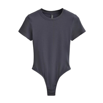 Bodysuit in Stretch Cotton with Short Sleeves - charcoal gray front view