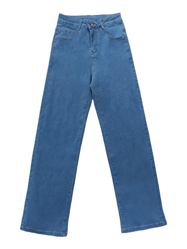 Wide-Leg Jeans in High-Waist Stretch Denim - mid blue leg shape
