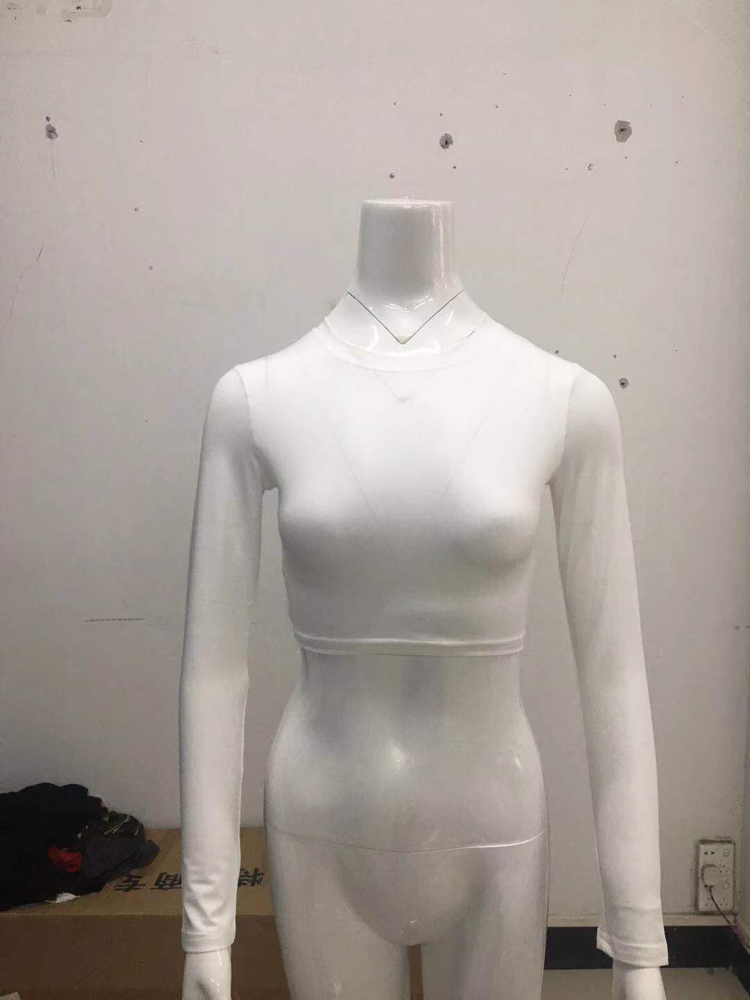 Crop Top with Long Sleeves in Second-Skin Stretch - white front mannequin