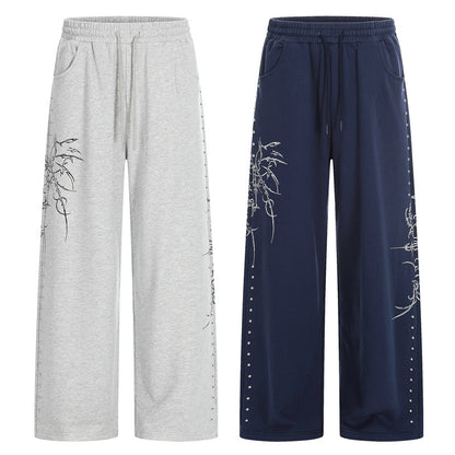 Wide-Leg Joggers with Thorn Print in Grey or Navy - grey and navy front view