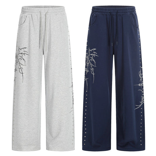 Wide-Leg Joggers with Thorn Print in Grey or Navy - grey and navy front view