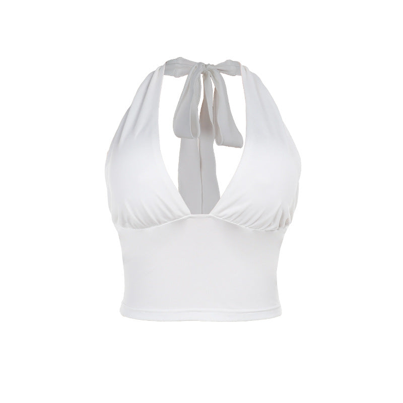 Halter Crop Top with Open Back - white flat lay front