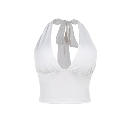 Halter Crop Top with Open Back - white flat lay front