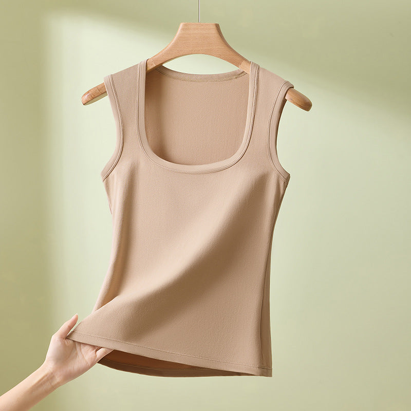 Vest Top with Square Neck and Smoothing Fit - Khaki front view