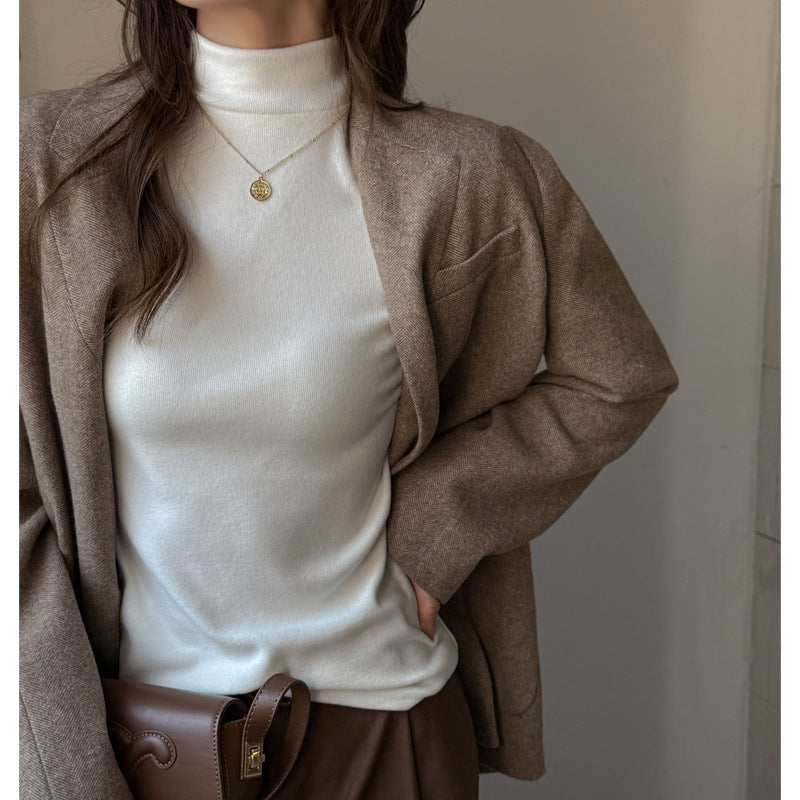 Base Layer Top with Mock Neck and Button Cuffs - white layered styling