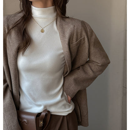 Base Layer Top with Mock Neck and Button Cuffs - white layered styling