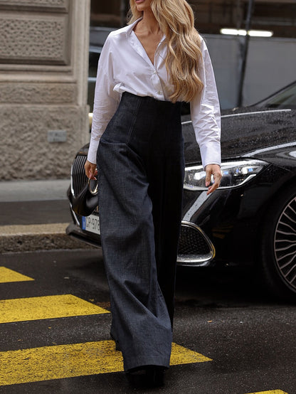 Dark-Wash High-Waist Wide-Leg Jeans - full-length outdoor shot