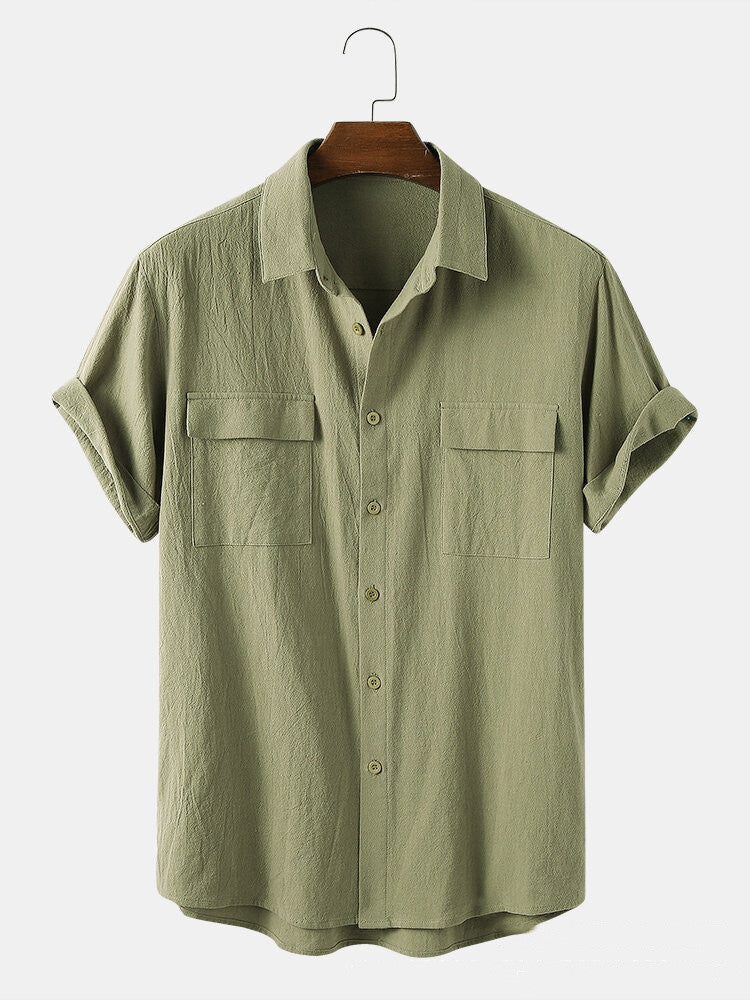 Utility Shirt with Rolled Half Sleeves - sage green front view