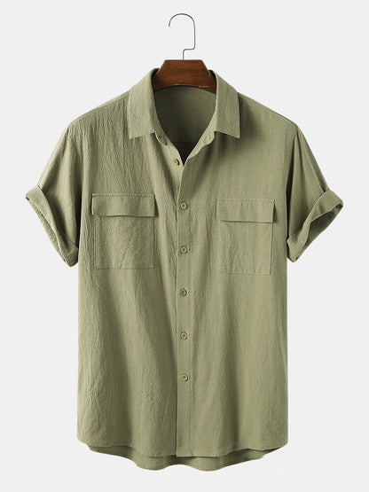 Utility Shirt with Rolled Half Sleeves - sage green front view