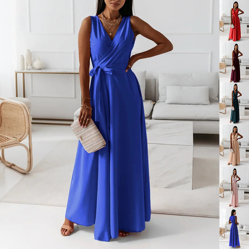 Maxi Dress with Wrap V-Neck and Tie Waist - colour options collage
