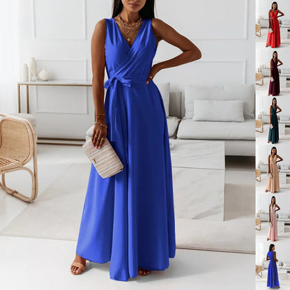 Maxi Dress with Wrap V-Neck and Tie Waist - colour options collage