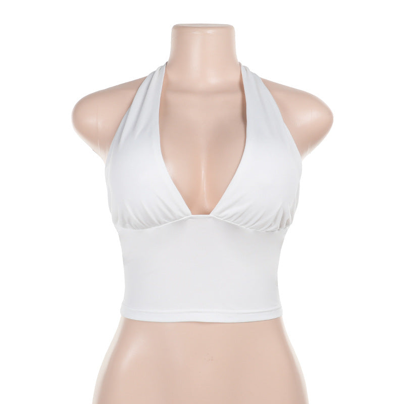 Halter Crop Top with Open Back - white mannequin front