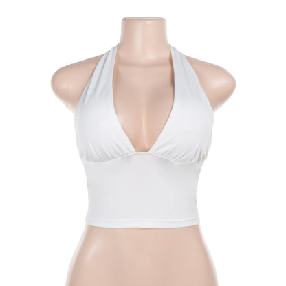 Halter Crop Top with Open Back - white mannequin front
