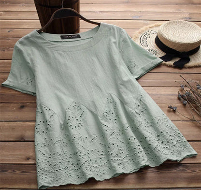 Tunic Top with Broderie Hem - mint green front flat-lay view