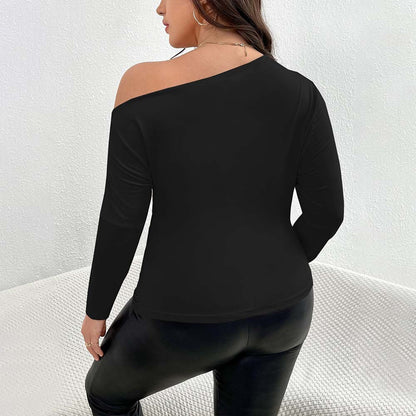 Top in Black with One-Shoulder Neckline and Ruched Waist - black back view
