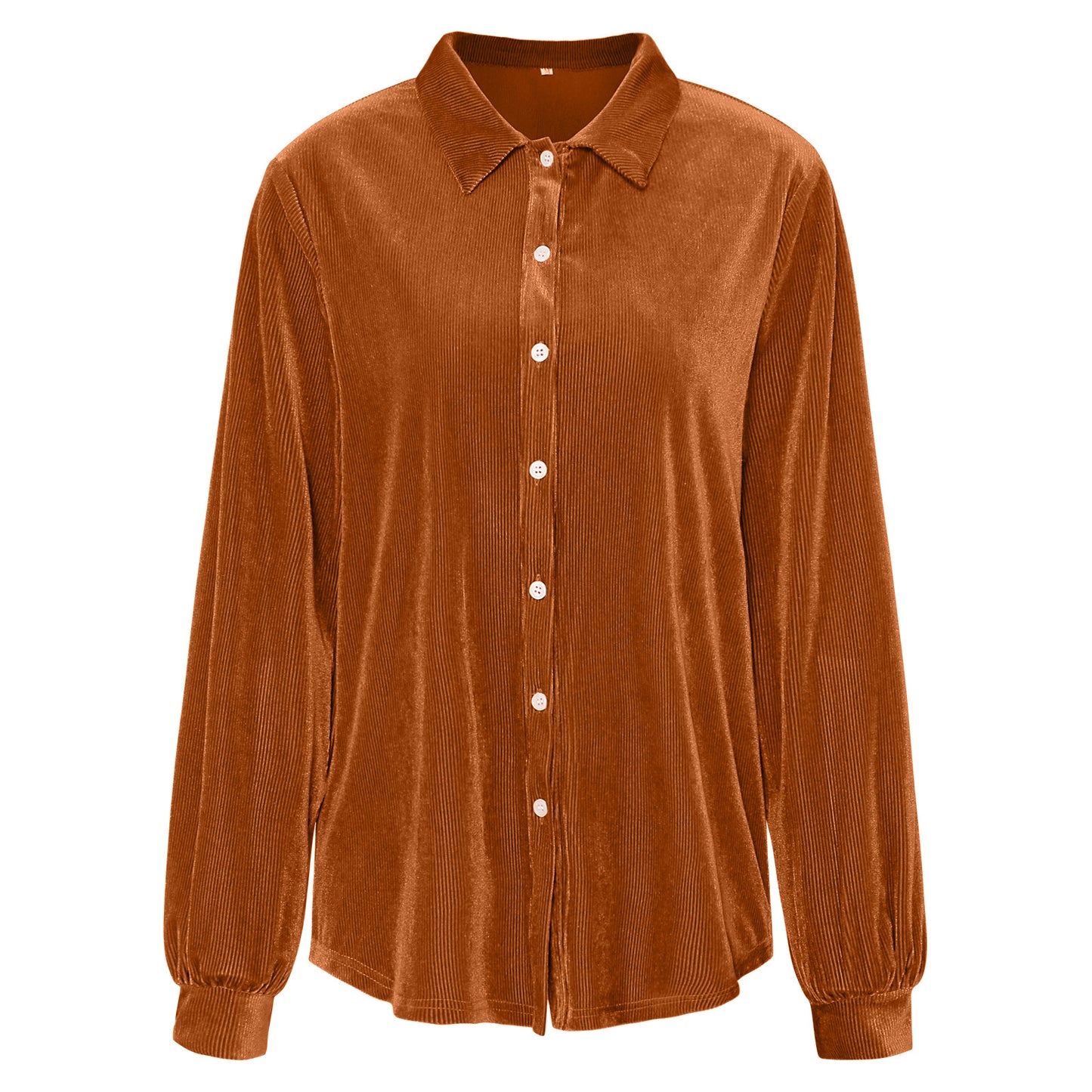 Shirt in Velvet Stripe with Relaxed Longline Fit - caramel flat lay