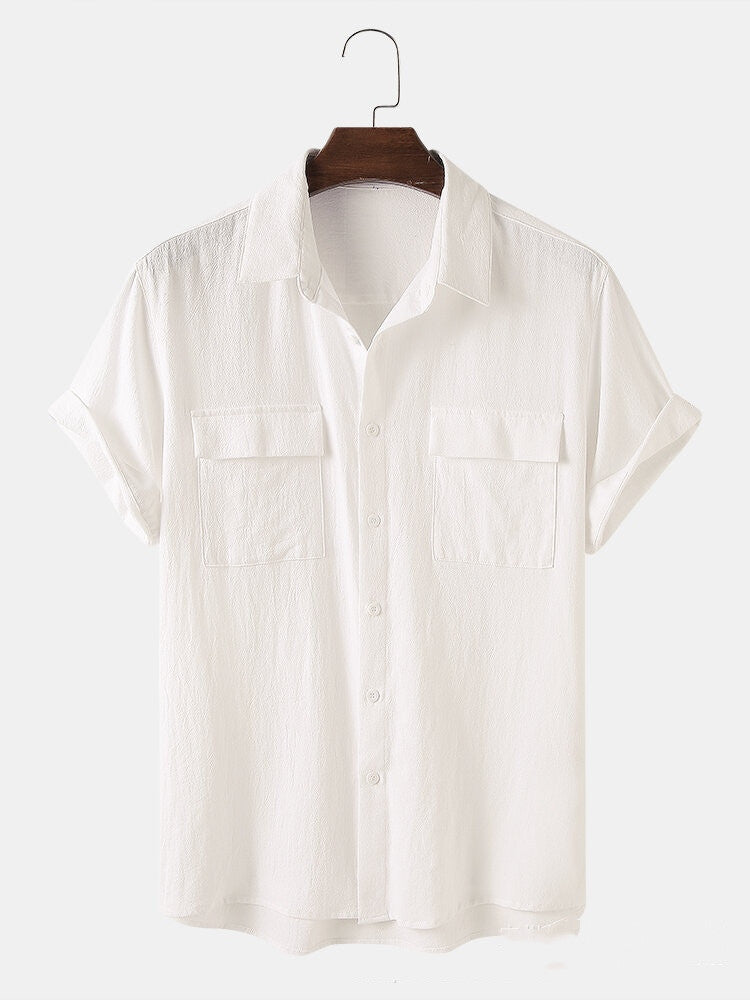 Utility Shirt with Rolled Half Sleeves - white front view
