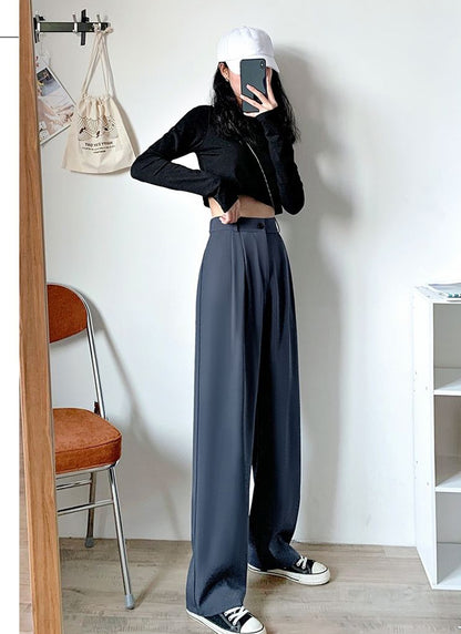 Wide-Leg Trousers with Pleated Front - grey side view