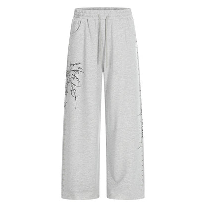 Wide-Leg Joggers with Thorn Print in Grey or Navy - grey front view