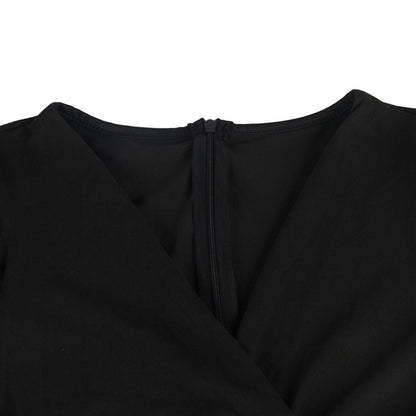 Bodysuit in Black with Polka Dot Mesh Sleeves - black neckline and back zip detail