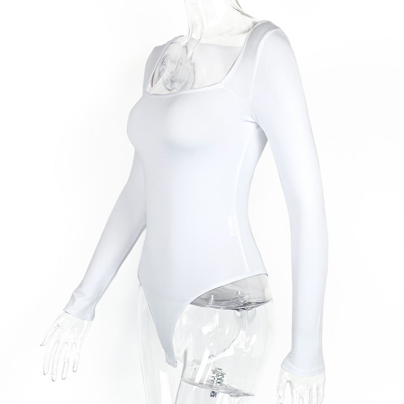 Bodysuit with Square Neck and Long Sleeves - white angled mannequin view