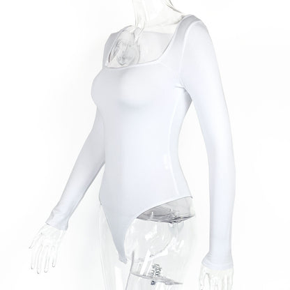 Bodysuit with Square Neck and Long Sleeves - white angled mannequin view