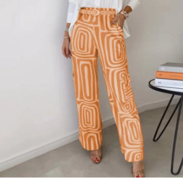 Wide-Leg Trousers & Relaxed Shirt Co-Ord Set in Geometric Print - orange trouser leg detail