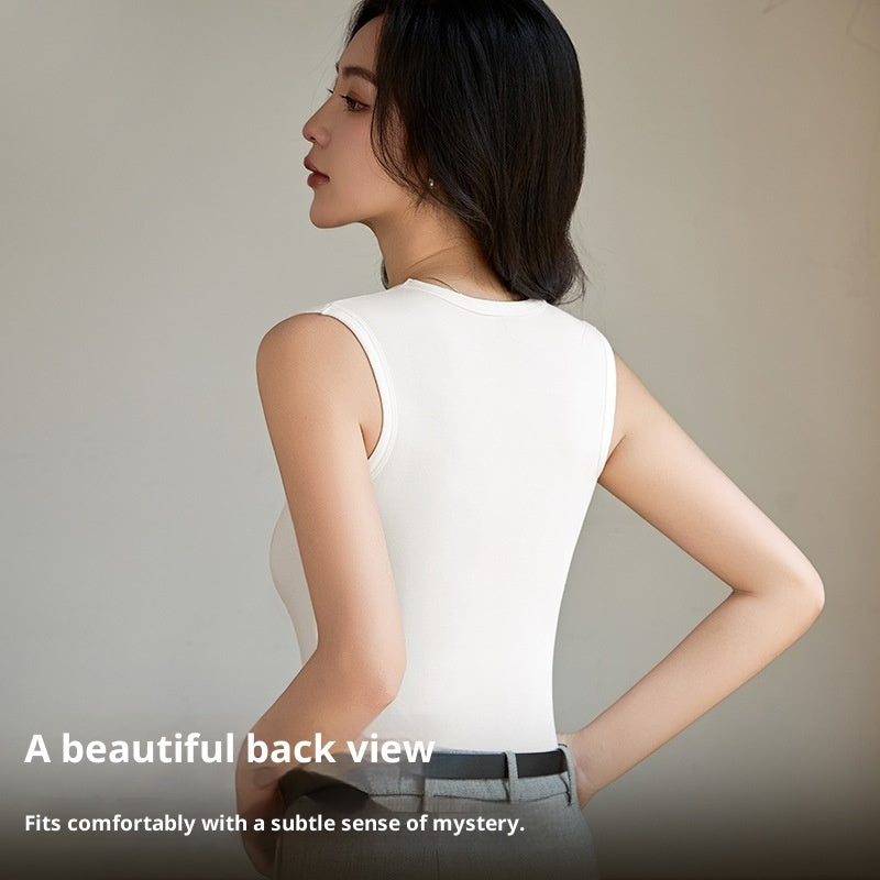 Vest Top with Square Neck and Smoothing Fit - White back view on model