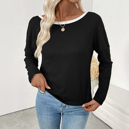 Ribbed Top in Black with Bow-Back Detail - black front view