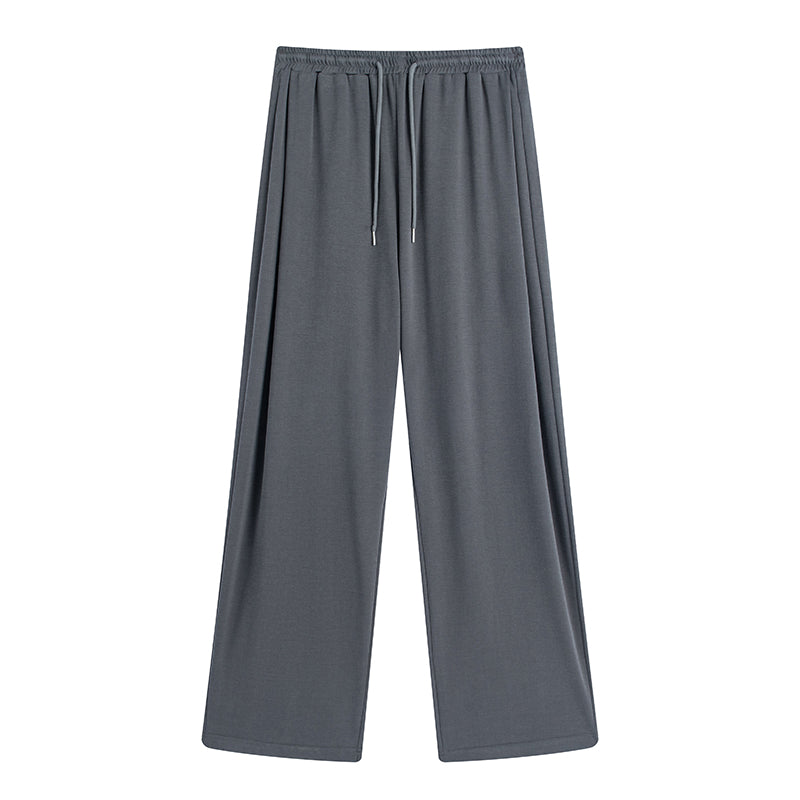Khaki Ribbed Graphic Print Tee & Grey Wide-Leg Trousers Set - grey wide-leg trousers flat lay