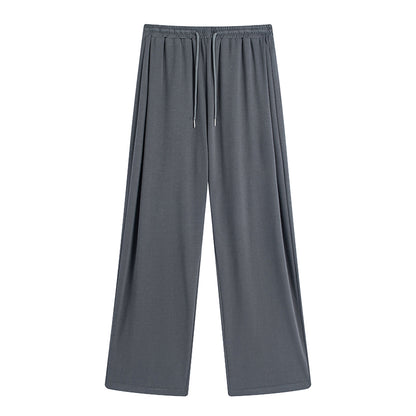 Khaki Ribbed Graphic Print Tee & Grey Wide-Leg Trousers Set - grey wide-leg trousers flat lay