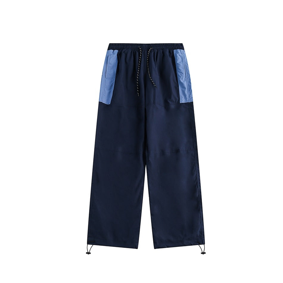 Navy Contrast-Pocket Ankle-Tie Sports Trousers - flat front view