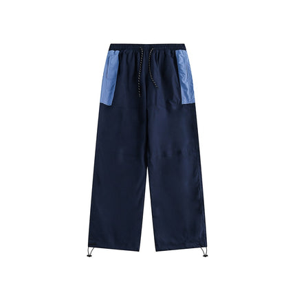 Navy Contrast-Pocket Ankle-Tie Sports Trousers - flat front view