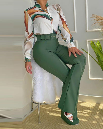 Wide-Leg Trousers in Olive Green - olive green angled full-length view