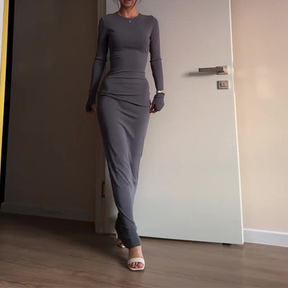 Maxi Bodycon Dress with Long Sleeves - dark gray front view