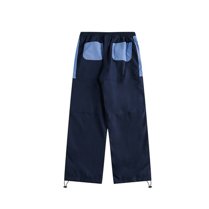 Navy Contrast-Pocket Ankle-Tie Sports Trousers - flat back view