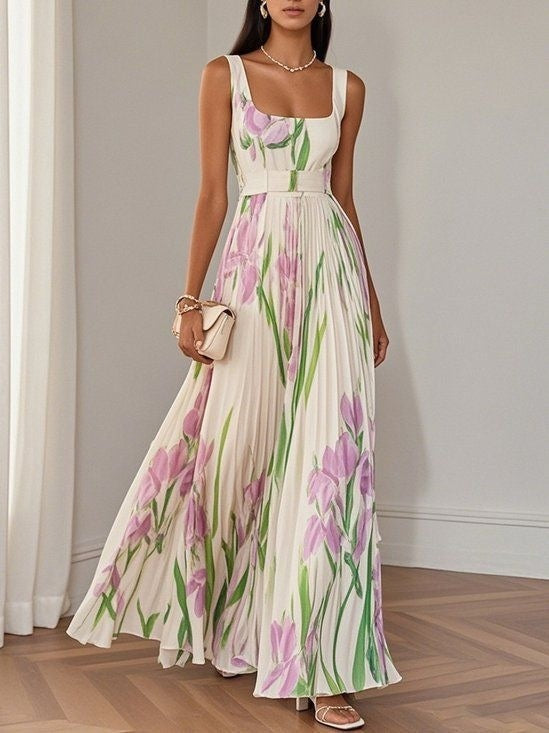 Maxi Dress in Watercolour Floral Print - White front view