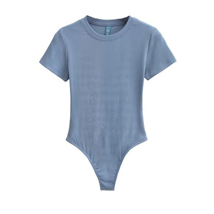 Bodysuit in Stretch Cotton with Short Sleeves - haze blue front view