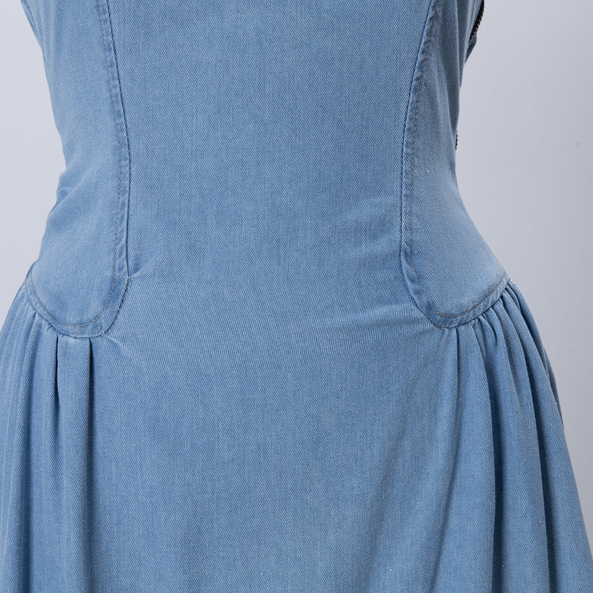 Maxi Dress in Denim Blue with Lace-Up Back - gathered waist detail