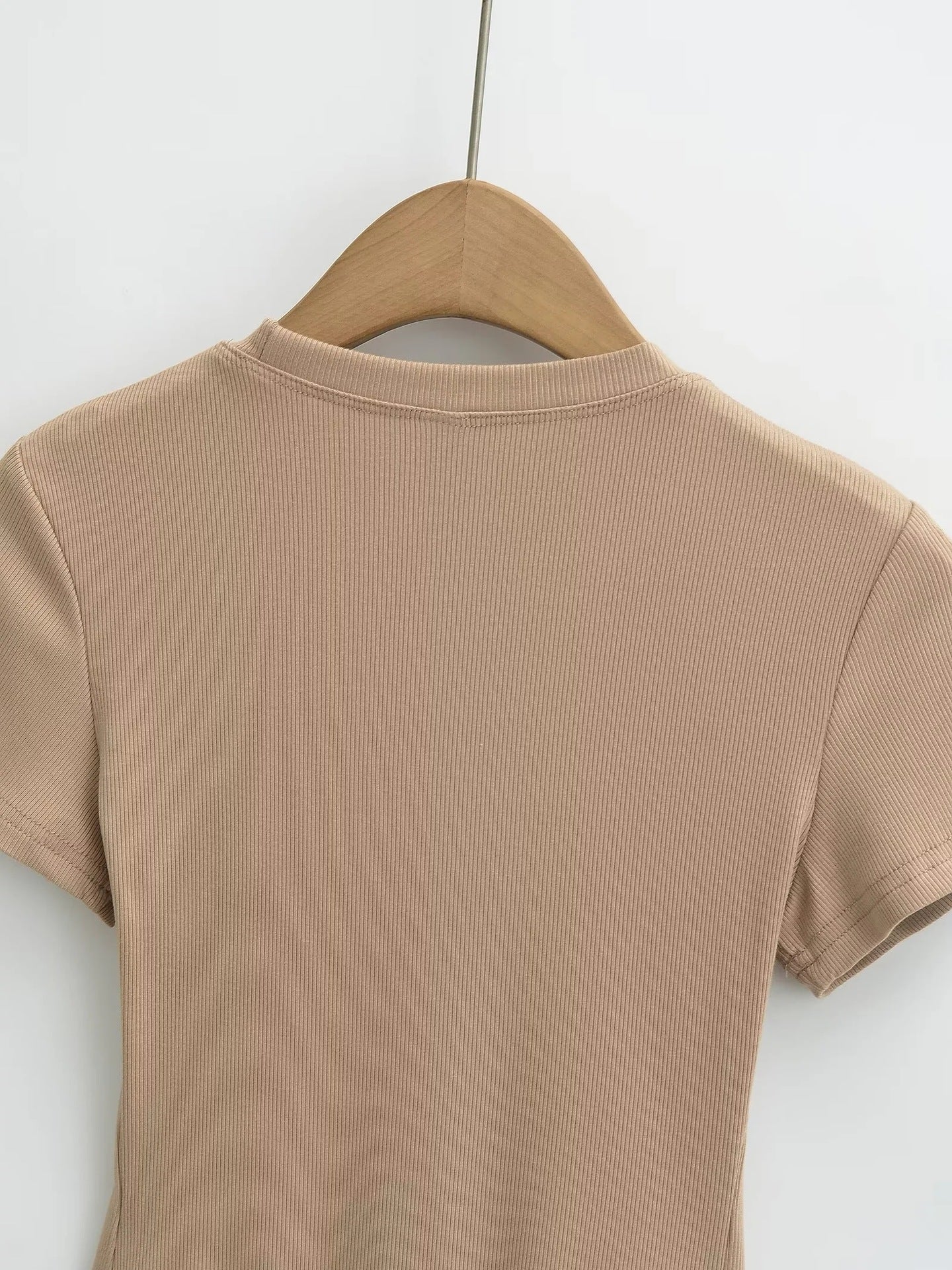Bodysuit in Stretch Cotton with Short Sleeves - back neckline detail