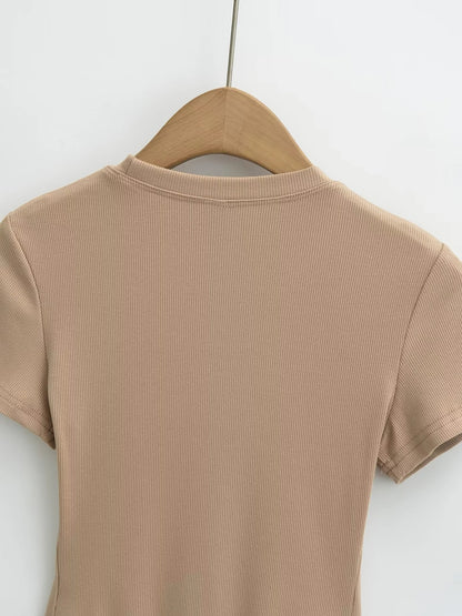 Bodysuit in Stretch Cotton with Short Sleeves - back neckline detail