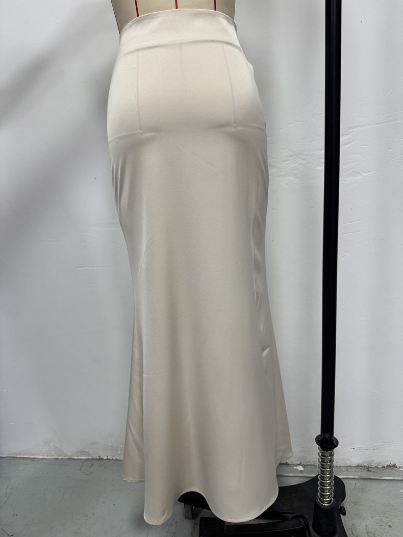 Maxi Skirt in Satin Bias Cut - Apricot back view