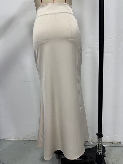 Maxi Skirt in Satin Bias Cut - Apricot back view