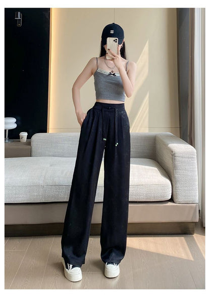 Wide-Leg Trousers in Satin-Feel Jacquard - black full-length front