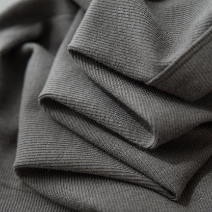 Long Sleeve Top in Ribbed Cotton with Scoop Neck - dark grey rib texture close-up