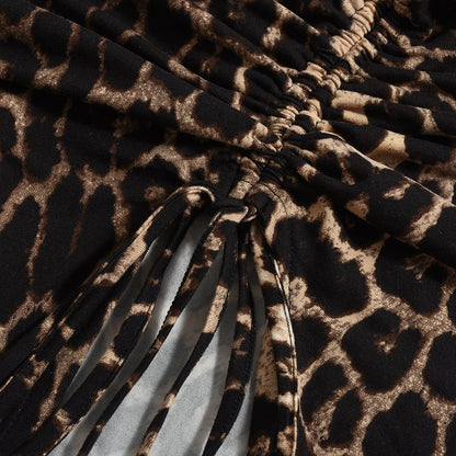 Mesh Top in Leopard Print with Drawstring Front - leopard print ruched drawstring detail