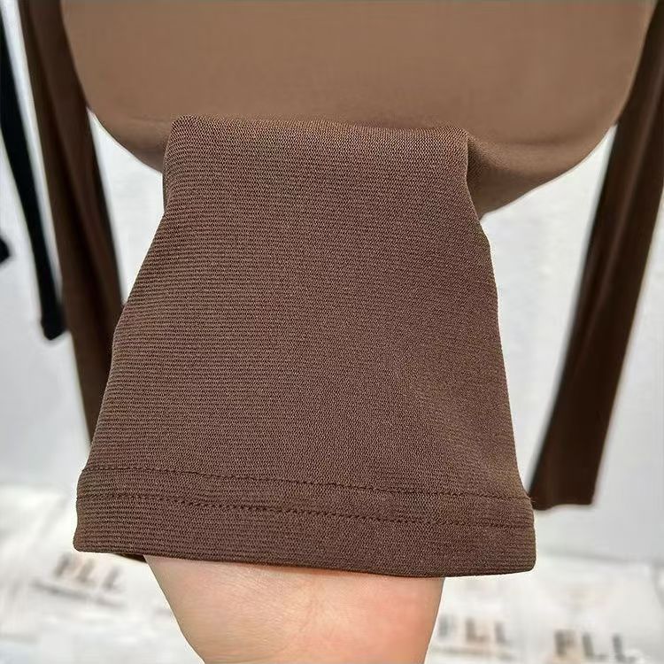 Mesh Top with Semi-High Neck and Long Sleeves - brown sleeve cuff detail