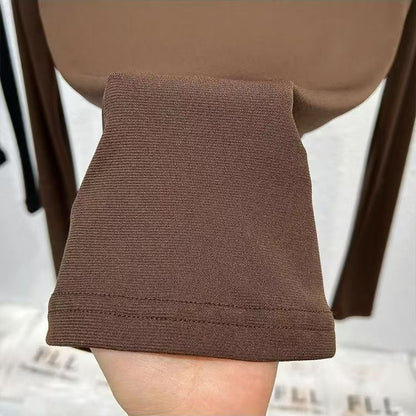 Mesh Top with Semi-High Neck and Long Sleeves - brown sleeve cuff detail