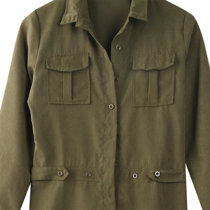 Jumpsuit in Army Green with Utility Pockets - army green collar and chest pocket detail