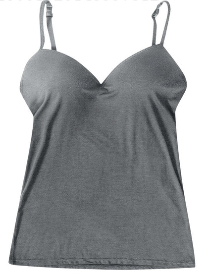Cami Top with Built-In Bra in 12 Colours - dark gray flat lay front